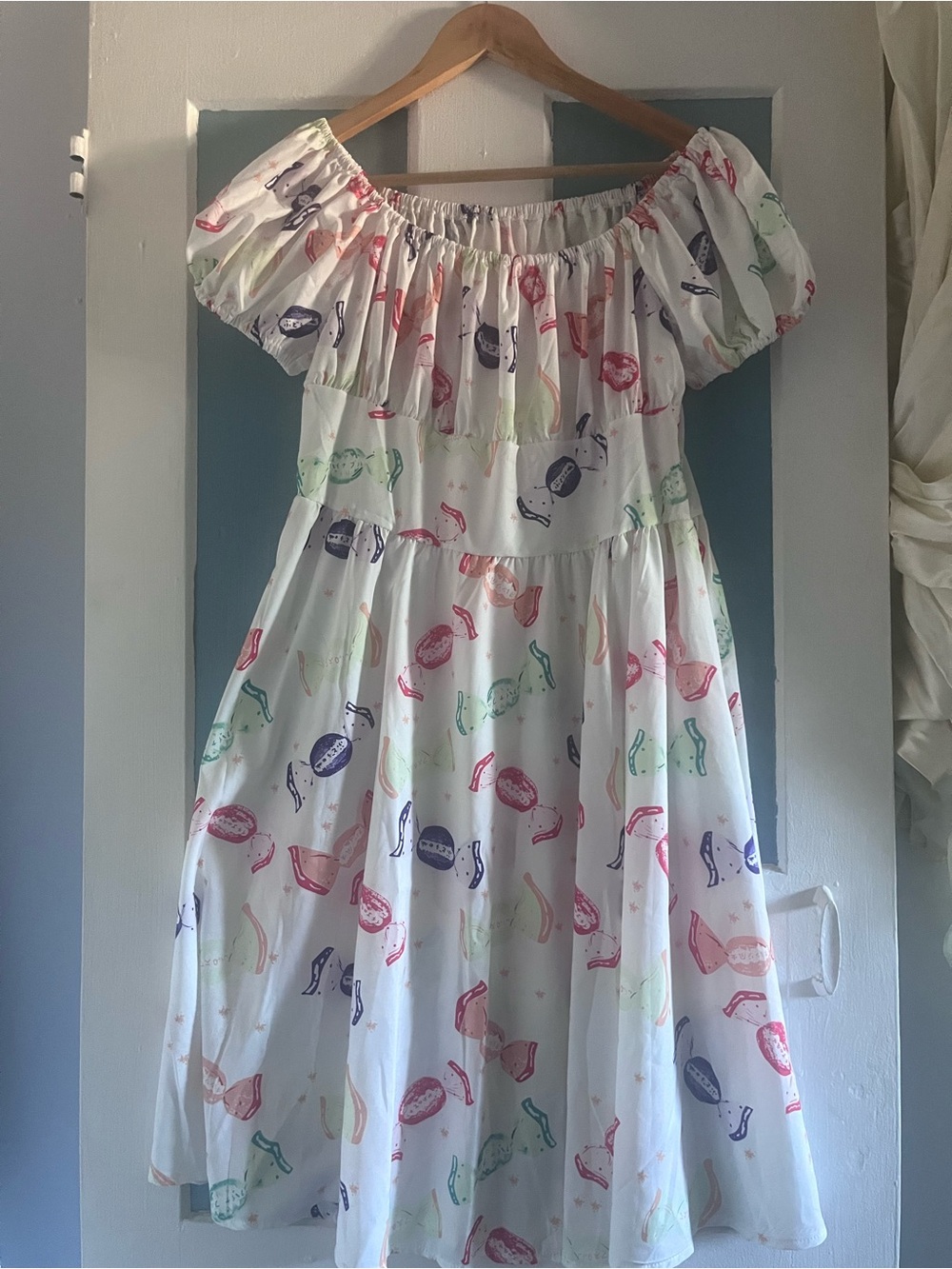 White Off-Shoulder Multi-Print Summer Dress Japan hard candy novelty print